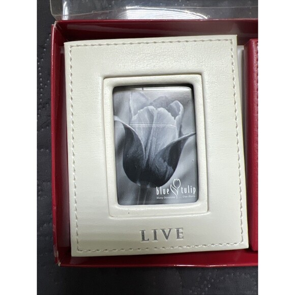 Blue Tulip 3pc LIVE LOVE LAUGH Leather Photo Frame Set 2 1/2”x1 1/2” Accent Gift - Picture 3 of 9